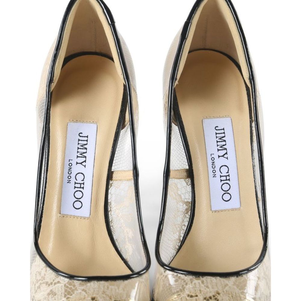 Pre Loved Jimmy Choo  Beige Lace and Patent Gold Amika Pointy Pumps beige FEMALE - Picture 6 of 7